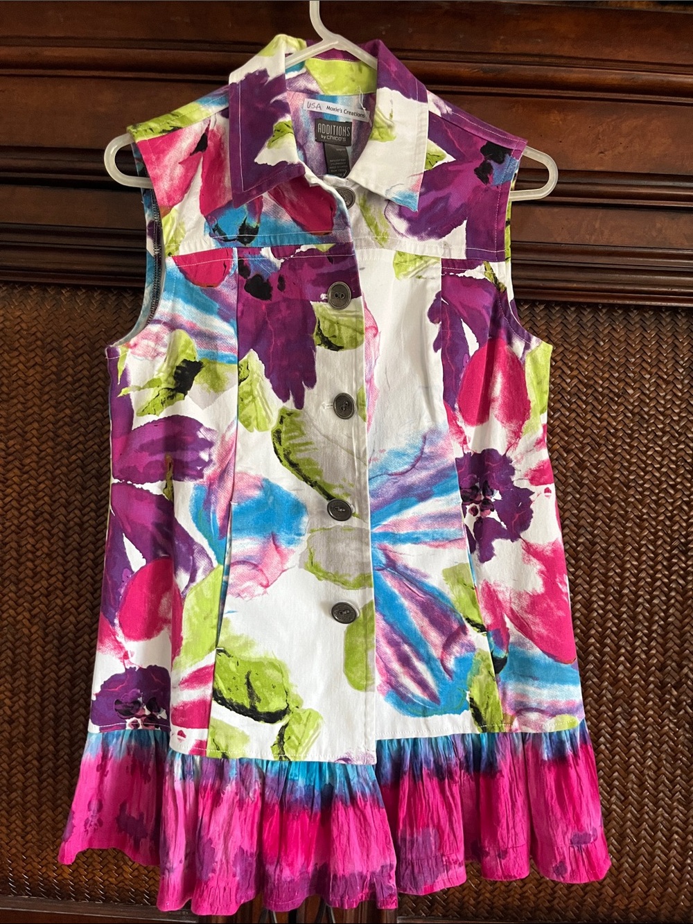 Chico's Sleeveless Floral Button-Front Top - Pink, Purple, Blue & Green